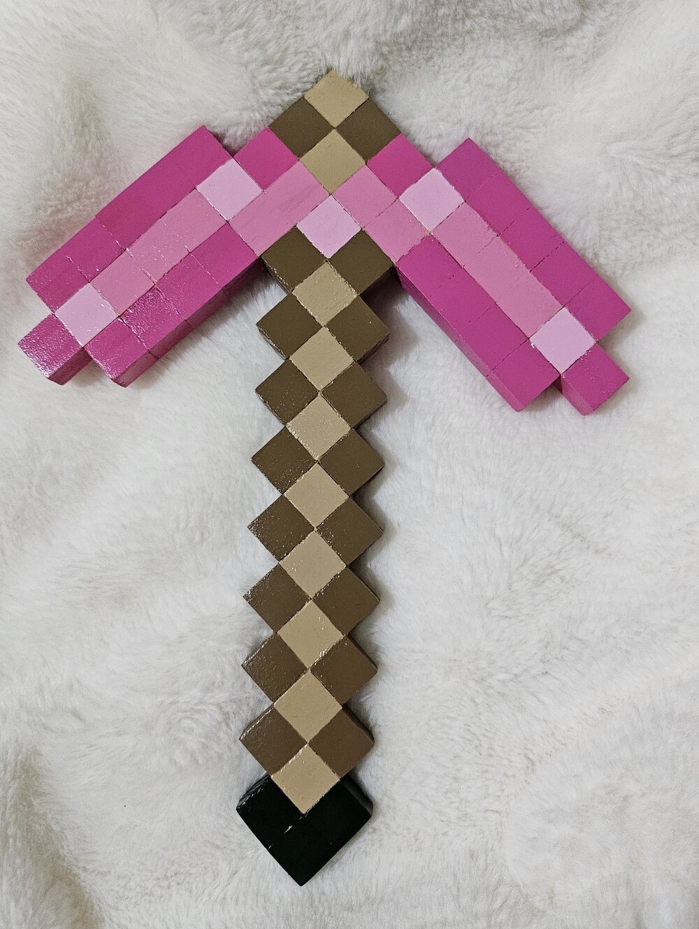 Handcrafted Pixelated Pink Wooden Pickaxe